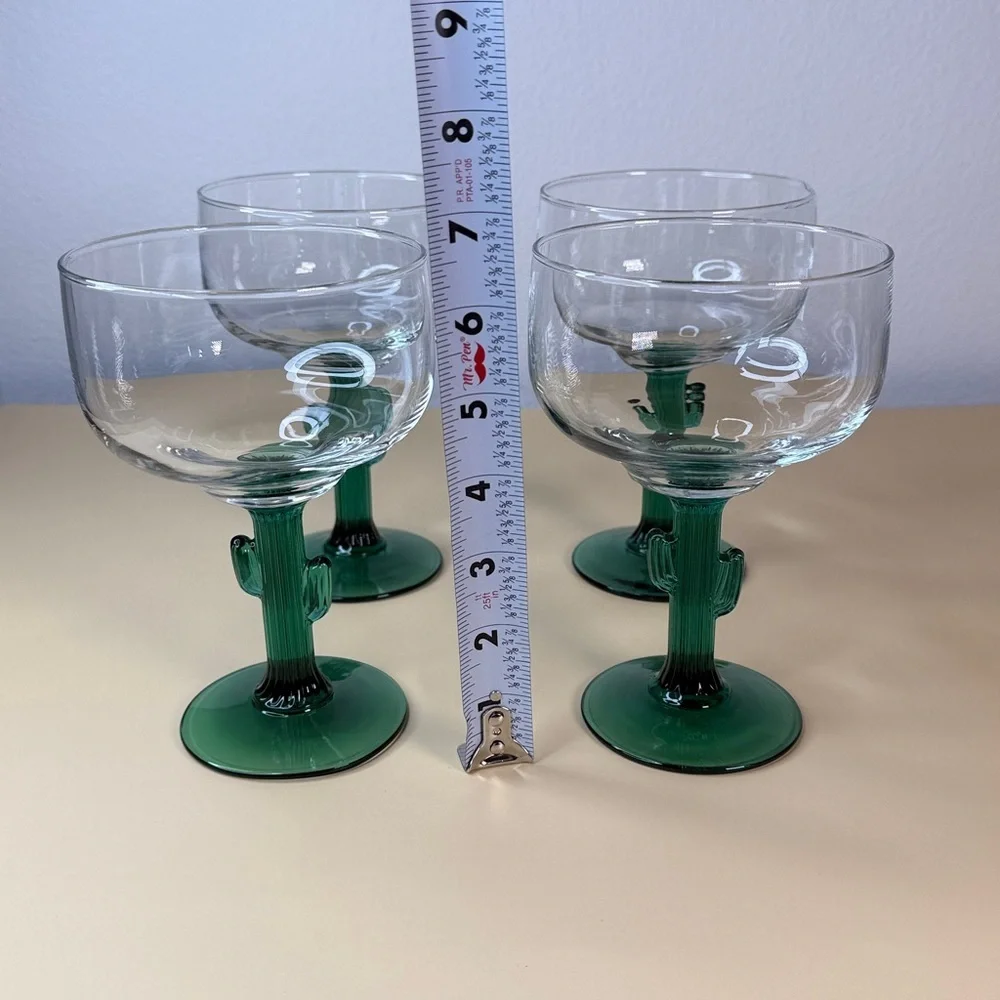 Southwestern Set of 4 Cactus Stem Margarita Glasses